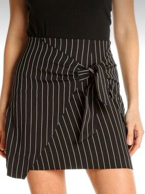 Leith Black with White Pinstripe A-Line Wrap Skirt